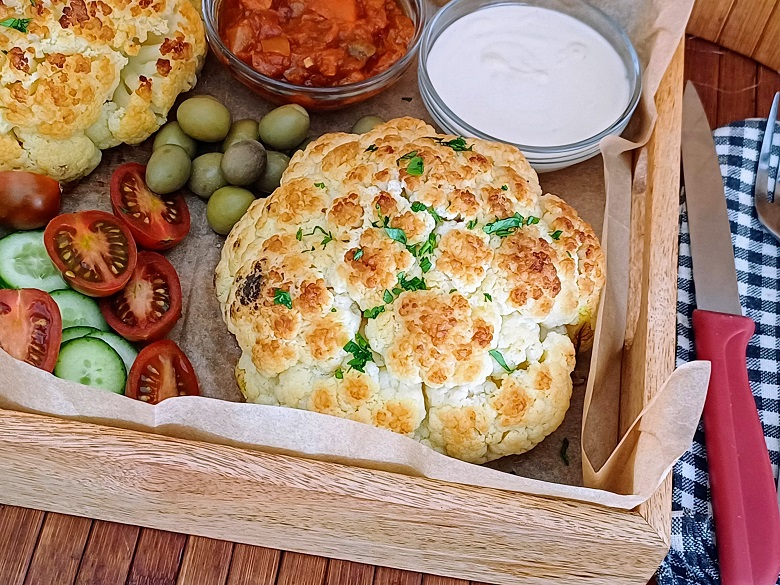 Whole baked cauliflower
