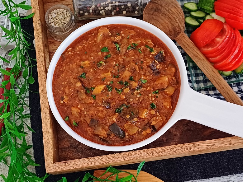 Stewed Eggplant Tomato Lentils