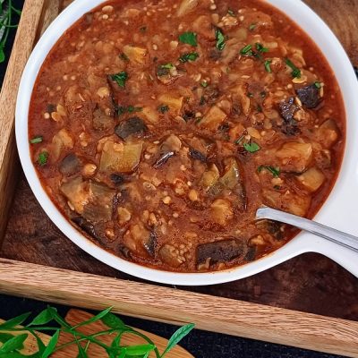 Stewed Eggplant Tomato Lentils
