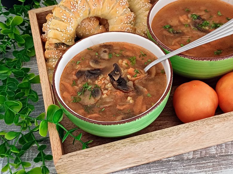 Barley and mushroom soup