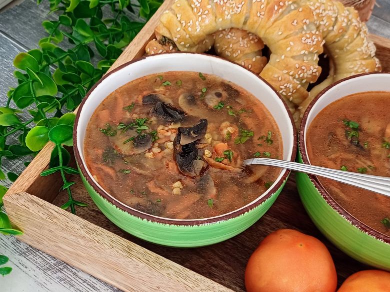 Barley and mushroom soup