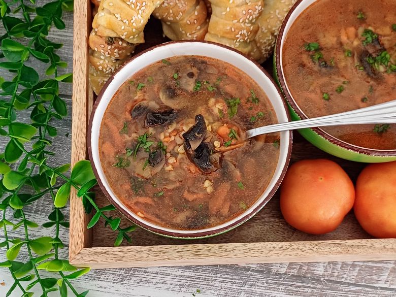 Barley and mushroom soup