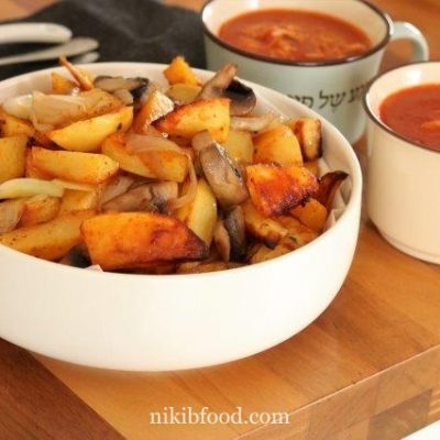 Baked potatoes and mushrooms