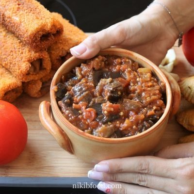 Baked eggplant salad (mildly spicy)